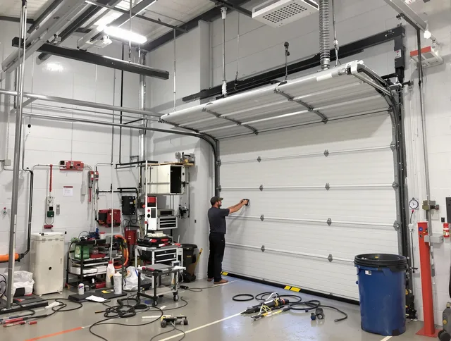 Storrs Garage Door Repair certified technician performing commercial door repair at a Storrs business facility