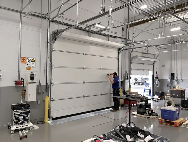 Commercial garage door repair being performed by Storrs Garage Door Repair expert in Storrs