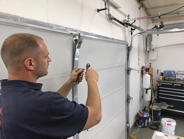 Before and after garage door dent repair by Storrs Garage Door Repair in Storrs