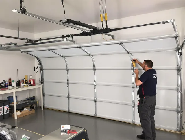 Storrs Garage Door Repair certified technician performing overhead door system repair in Storrs