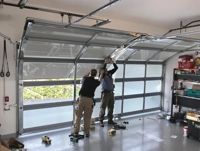Storrs Garage Door Repair expert performing precise panel replacement on Storrs garage door